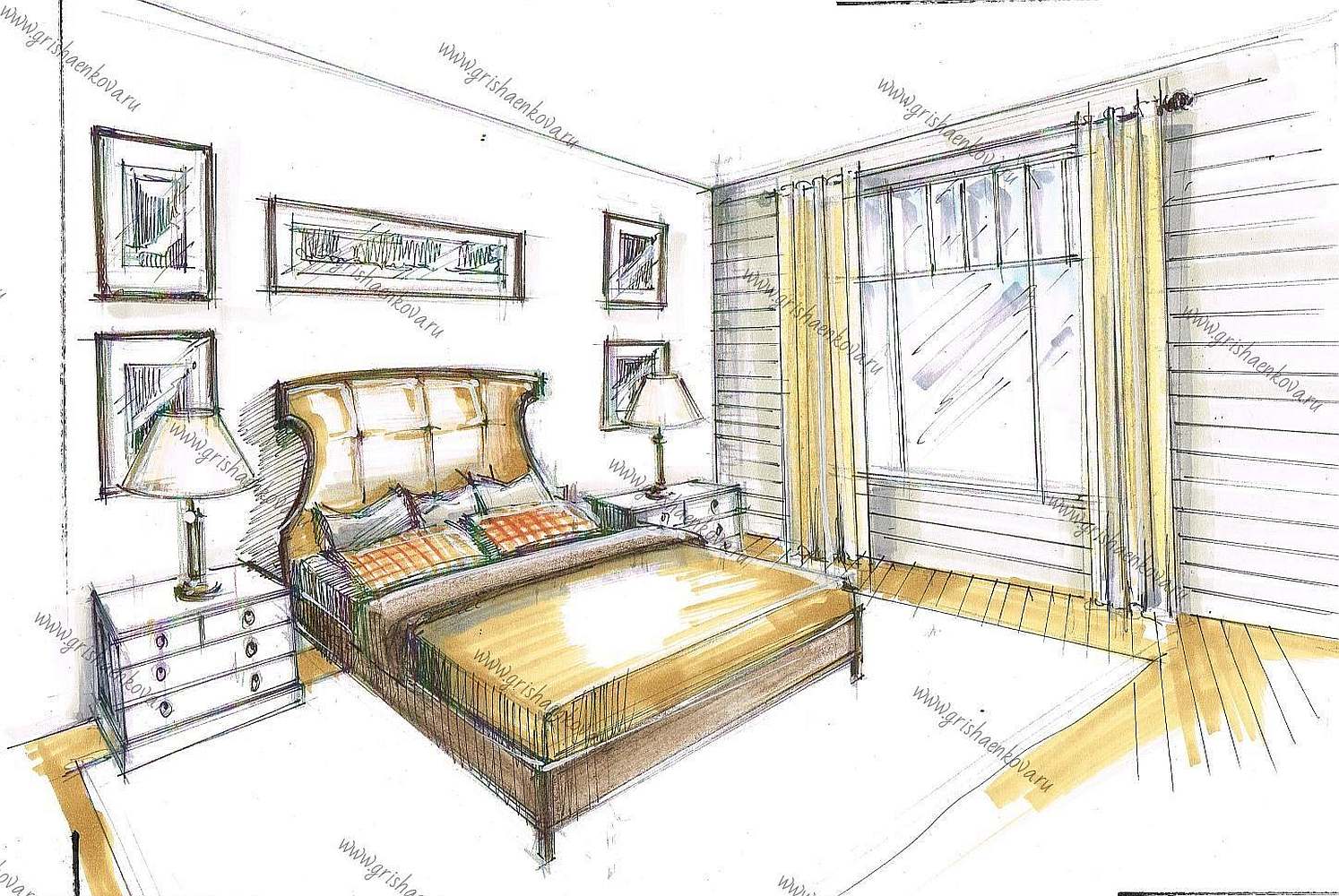 дизайн интерьера спальни в загородном доме